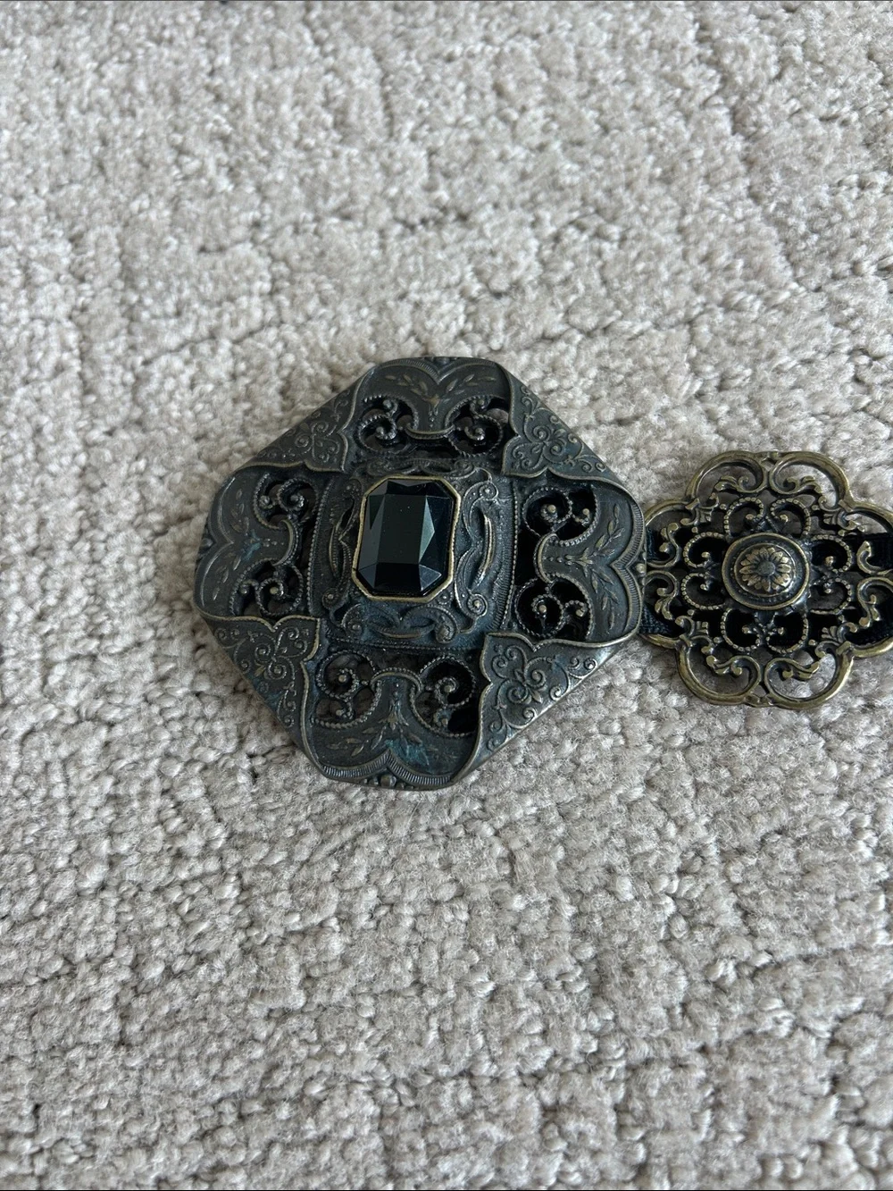 Suzi Roher Black and Antique Gold Filigree Wide Statement Belt